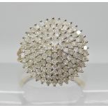 A 9ct gold diamond cluster ring of estimated approx 0.96cts, head size 1.6cm, size O, weight 3.
