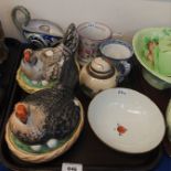A Egersund hen egg nest, another egg nest, hand painted pottery mug, and other items Condition