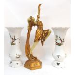 A pair of Seltmann Weiden Bavaria vases, transfer print decorated with birds and insects, 31cm