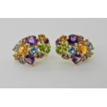 A pair of 9ct gold mixed gemstone cluster earrings, length 2.2cm x 1.5cm weight 7.3gms Condition