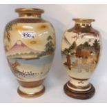 A Japanese Satsuma vase, with hexagonal shaped body, decorated with ladies in a landscape, 26cm