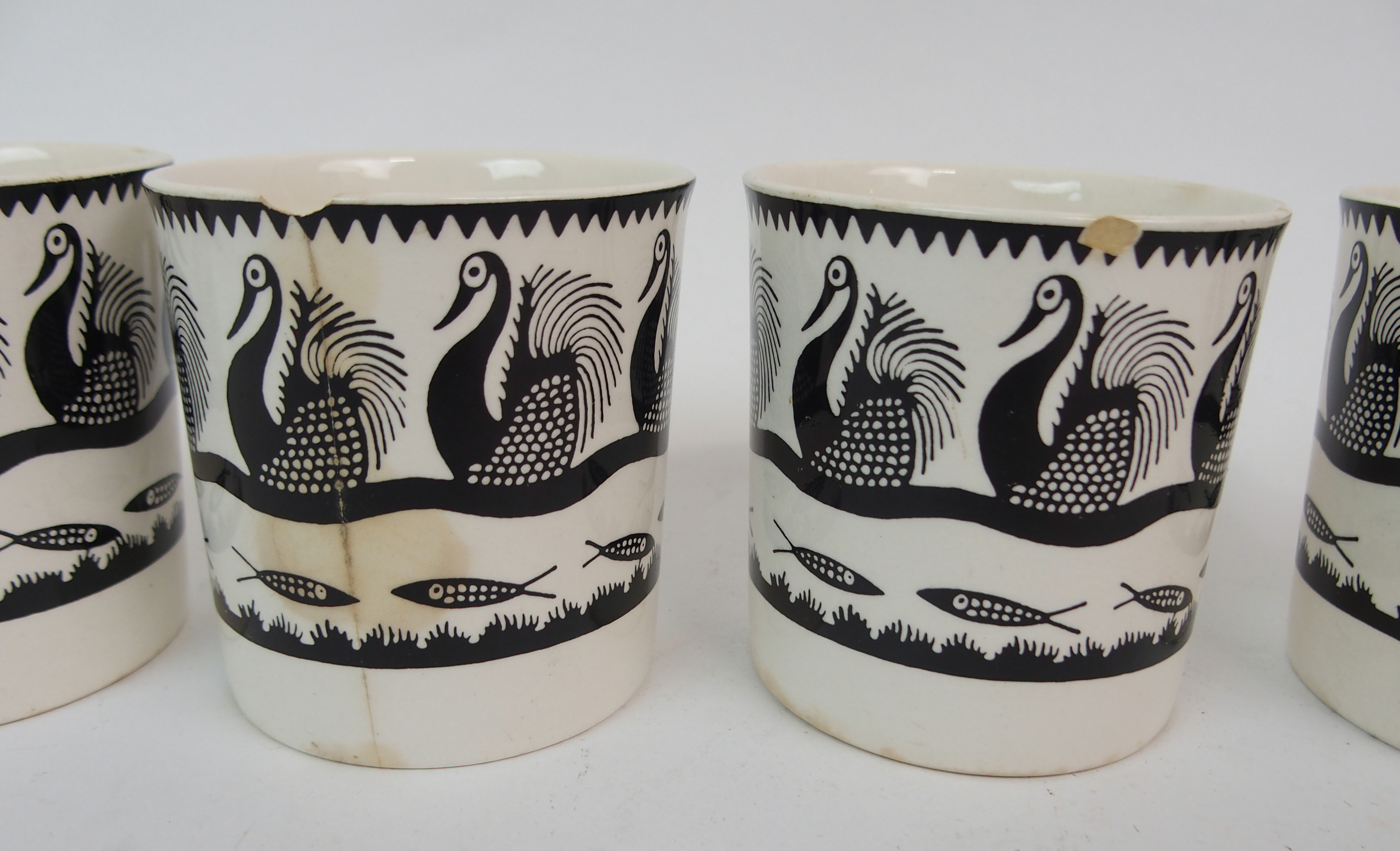 A SCOTTIE WILSON FOR ROYAL WORCESTER COFFEE SET decorated with swans on water with fish below, - Image 19 of 21