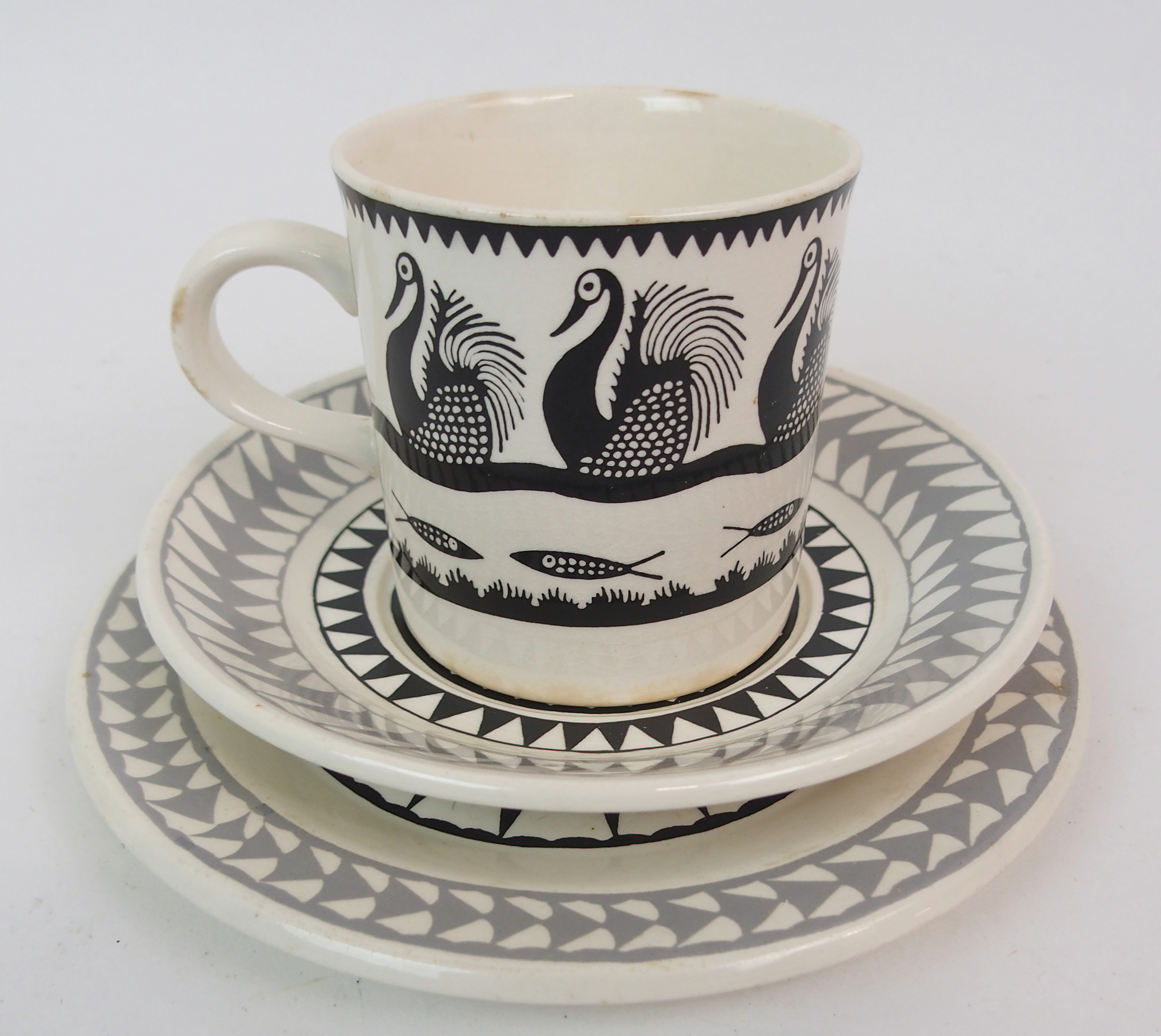 A SCOTTIE WILSON FOR ROYAL WORCESTER COFFEE SET decorated with swans on water with fish below, - Image 13 of 21