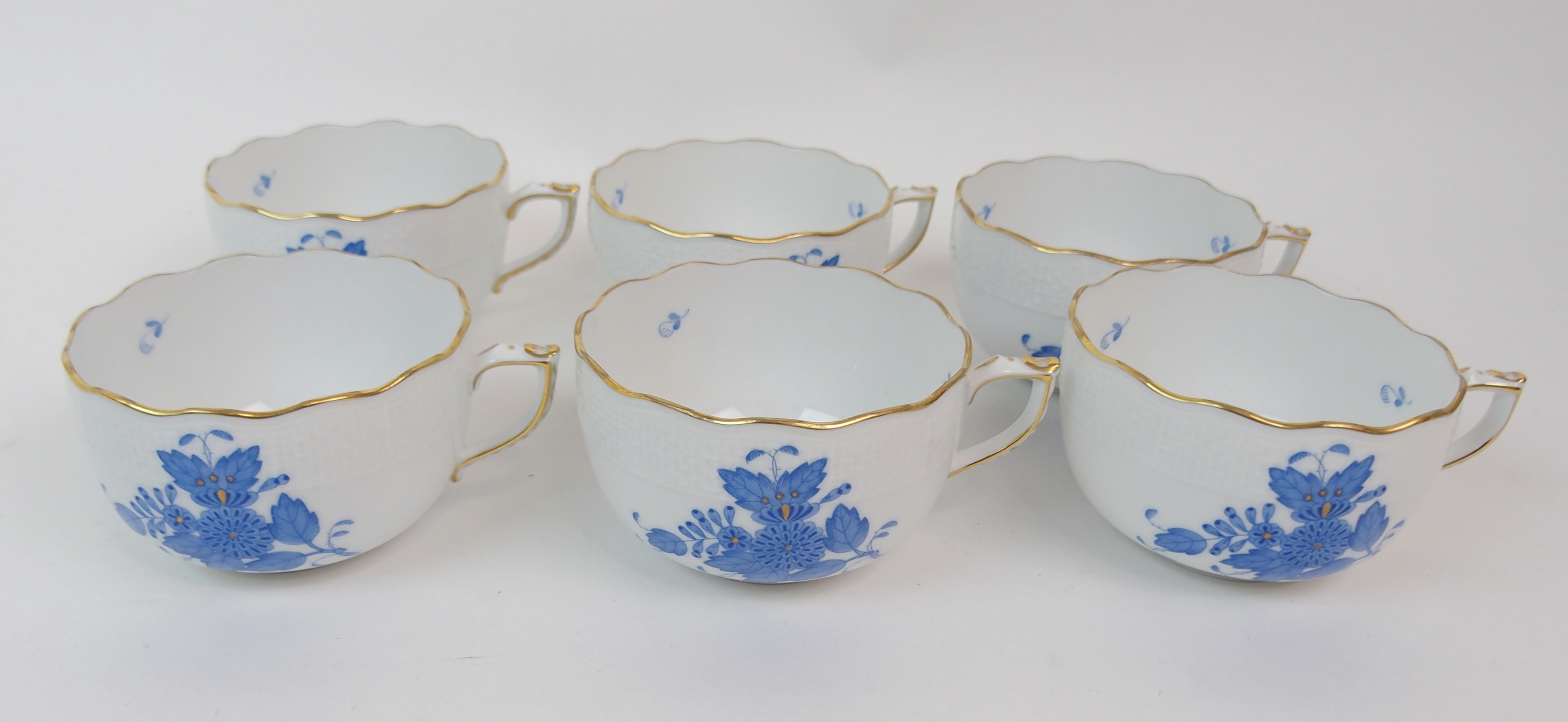 A HEREND CHINESE BOUQUET BLUE PATTERN TEASET comprising teapot, six cups, saucers, plates, milk - Image 14 of 14