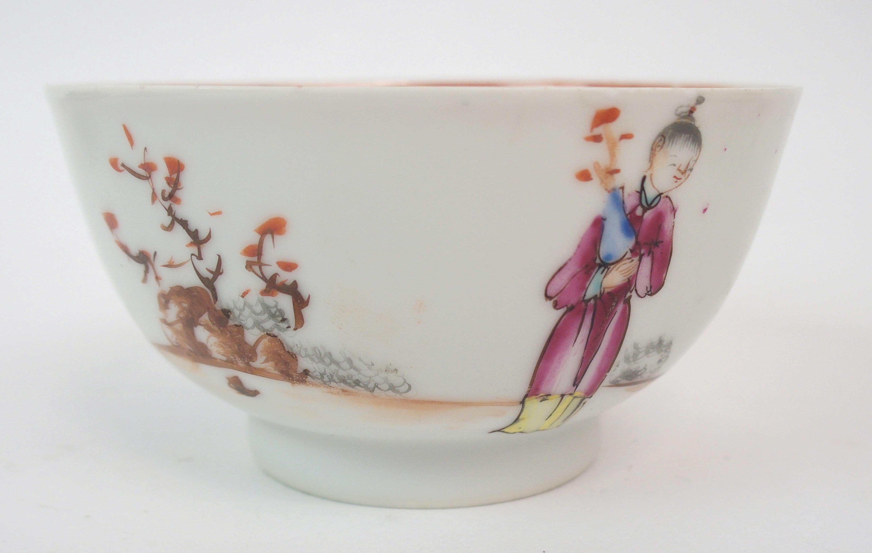 FIVE CHINESE EXPORT RICE BOWLS AND SAUCERS painted with ladies and children in garden landscapes ( - Image 18 of 27