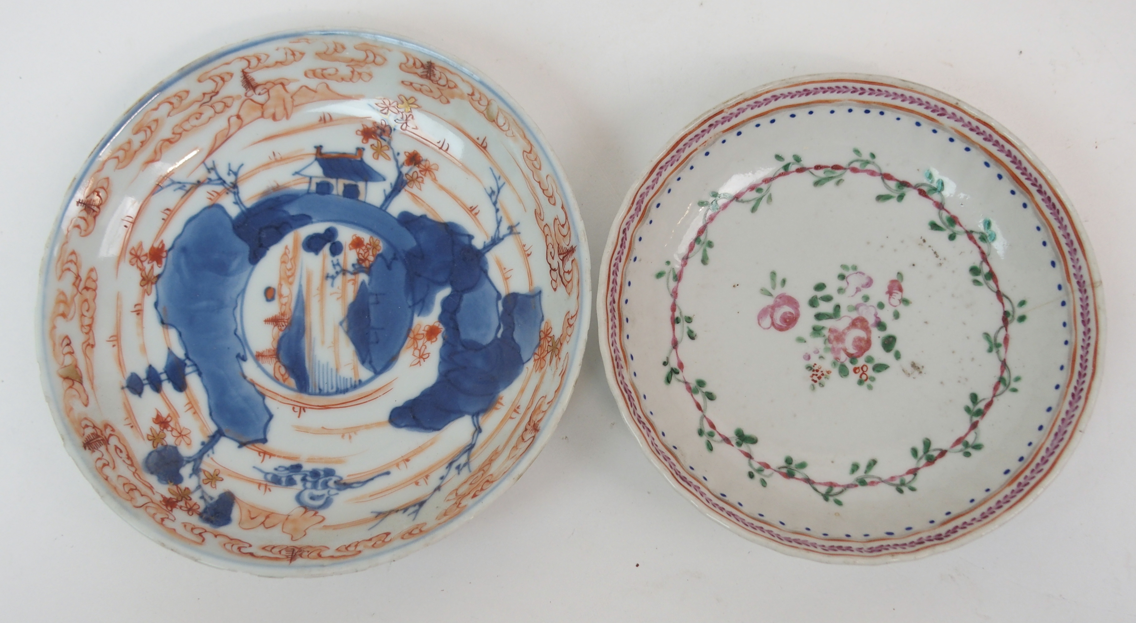 FIVE CHINESE EXPORT RICE BOWLS AND SAUCERS painted with ladies and children in garden landscapes ( - Image 6 of 27