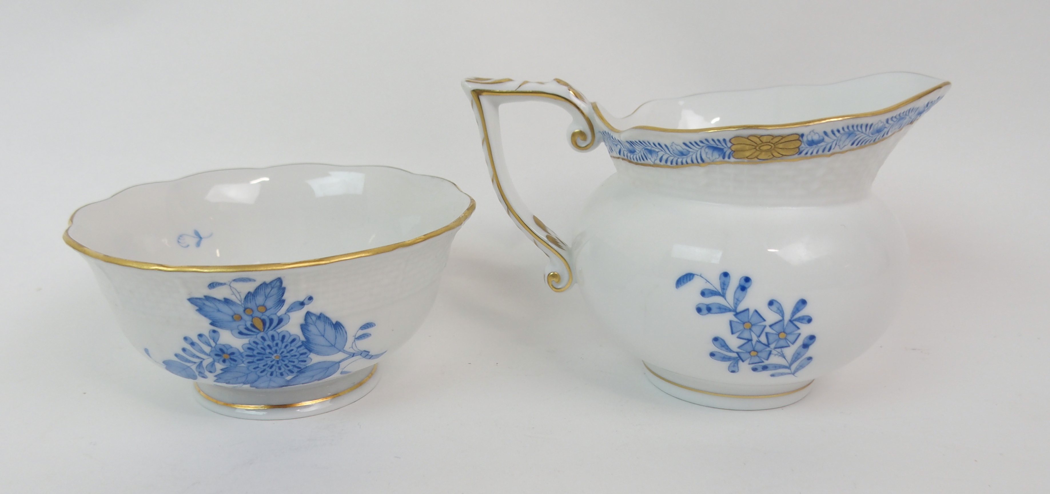 A HEREND CHINESE BOUQUET BLUE PATTERN TEASET comprising teapot, six cups, saucers, plates, milk - Image 6 of 14