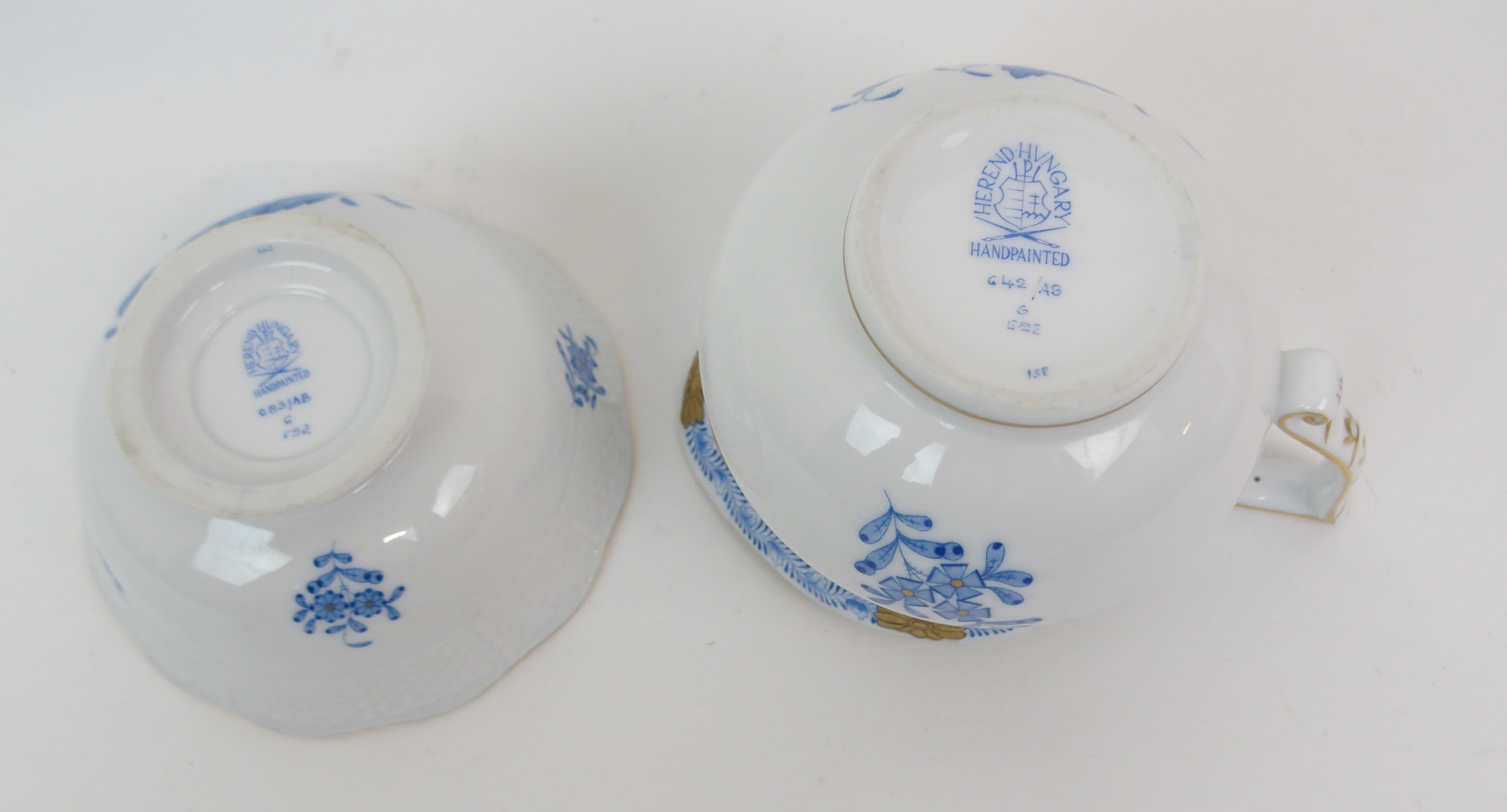 A HEREND CHINESE BOUQUET BLUE PATTERN TEASET comprising teapot, six cups, saucers, plates, milk - Image 12 of 14