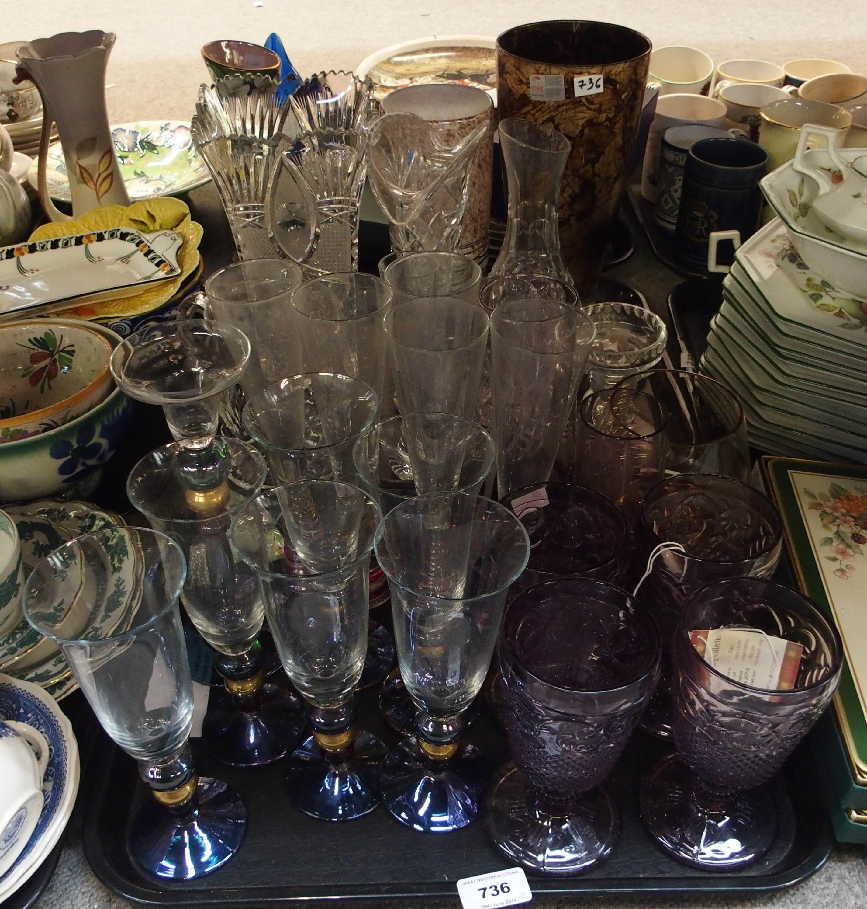 Various modern glass and crystal including champagne fluted, vases, Edinburgh Crystal water