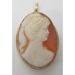 A 9ct gold mounted cameo pendant 6cm x 3.8cm, weight 16.4gms Condition Report: Available upon