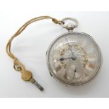 A silver pocket watch with decorative dial dated Chester 1889 by C. Millar Galashiels Condition
