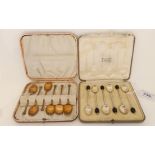 A lot comprising a cased set of six silver coffee bean spoons, Birmingham 1926 and a cased set of