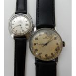 A gents stainless steel Omega wristwatch with new calf grain strap, diameter of case 3.2cm, and a