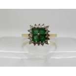 An 18ct gold square emerald and diamond cluster ring, size N, weight 3.4gms Condition Report: