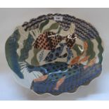 An Anne Lightwood studio pottery, St Andrews, bowl with stylised fish decoration, 37.5cm wide