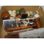 A tray lot including carved bone paper knife, cigarette case etc Condition Report: Available upon