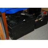 Two black-painted tin trunks, doll, etc Condition Report: Available upon request