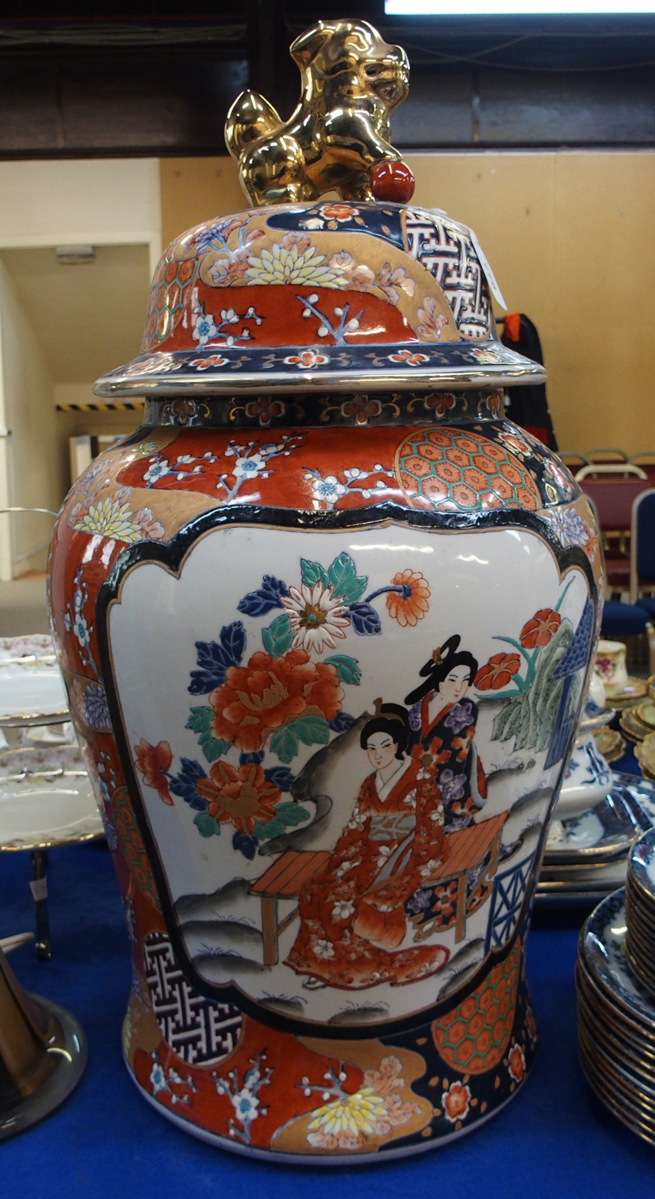 A large Japanese jar and cover, with gilt dog of fo finial, 63cm high Condition Report: Available