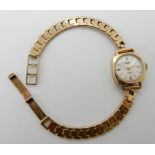 A 9ct gold ladies vintage Roamer wristwatch, length 18cm, diameter of case 1.6cm, weight including