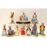 Ten Royal Doulton Bunnykins figures to include 'Happy Birthday Bunnykins' DB21, 'Nurse Bunnykins'