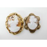 A bright yellow metal mounted good shell cameo of a maiden 5.6cm x 4.8cm, together with a