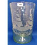 A large soda glass bucket vase, decorated with a ship, 30.5cm high Condition Report: Available