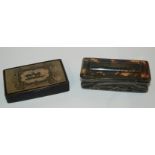 A tortoiseshell snuff box, 9cm wide and a paper mache snuff box, 8cm wide (2) Condition Report: