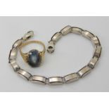 A 9ct white gold Italian made fancy bracelet with heart motif, together with a 9ct gold blue gem