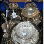A tray lot of EP - water pot, tazza, jam dish, loose cutlery Condition Report: Available upon