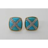 A pair of 9ct gold turquoise and diamond kiss earrings, weight 2.7gms Condition Report: Available