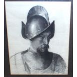 ASCRIBED TO JAMES MILLER BROWNLIE Portrait of a knight, charcoal, 49cm x 39cm Condition Report: