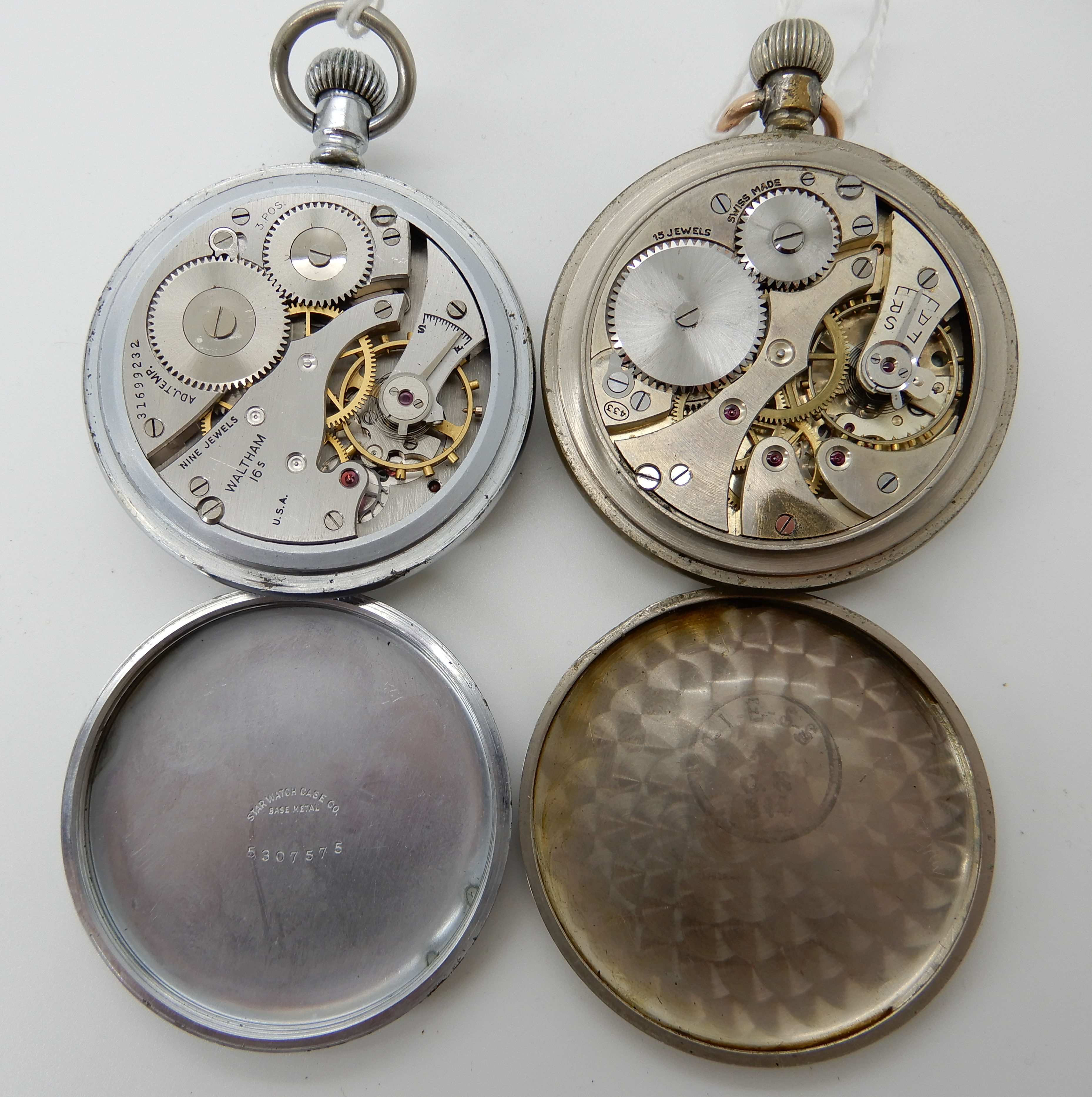 A Waltham military pocket watch with stainless steel case, arrow mark and number 12975 to the - Image 3 of 3