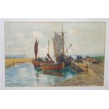 DAVID MARTIN Fishing boats in a harbour, 34 x 51cm Condition Report: Available upon request