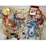 A collection of vintage costume jewellery to include a Jewelcraft peacock pendant, Swatch watch