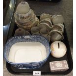 A Paragon Country Lane teaset, Continental coffee cups and saucers, Bunnykins money box, Wedgwood