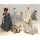 Coalport figure 'Elizabeth Bennett', two Royal Doulton figures 'Bethany' HN4326 and 'Ninette'