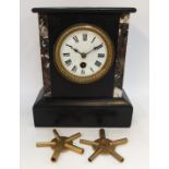 A Victorian black slate and red veined marble mantel clock, 20.3cm high Condition Report: