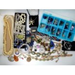 A collection of tumble polished mineral specimens, a micro-mosaic bracelet and other vintage