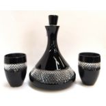 A Waterford Crystal John Rocha black cut decanter, 27.5cm high and a pair of tumblers, 10.7cm