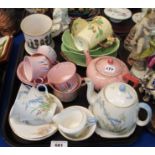 A Shelley china tea for two decorated with bluebells, comprising; teapot, 14cm high, two cups and