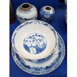 Six pieces of Chinese blue and white porcelain to include large plate painted with flowers and