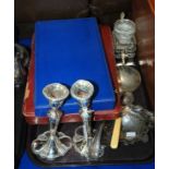 A tray lot of EP - pair of candlesticks, cased cutlery etc Condition Report: Available upon request