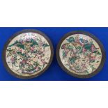 A pair of Chinese crackle glaze chargers, each with a battle scene, 36cm diameter (2) Condition