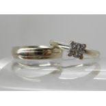 An 18ct white gold four princess cut diamond ring of estimated approx 0.20cts, finger size L1/2, 2.