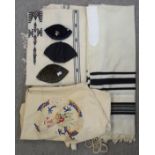 Three Jewish kippahs, two tallits and a Chinese embroidered dressing gown Condition Report:
