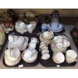 Various part bone china teasets including Plant Tuscan, Chinese blue and white prunus ginger jar,