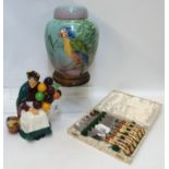 A Royal Doulton figure 'The Old Balloon Seller' HN1315, a cased set of six Royal Crown Derby Imari