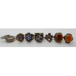 An early Ola Gorie silver ring, two retro millefiori glass set rings and five other vintage rings