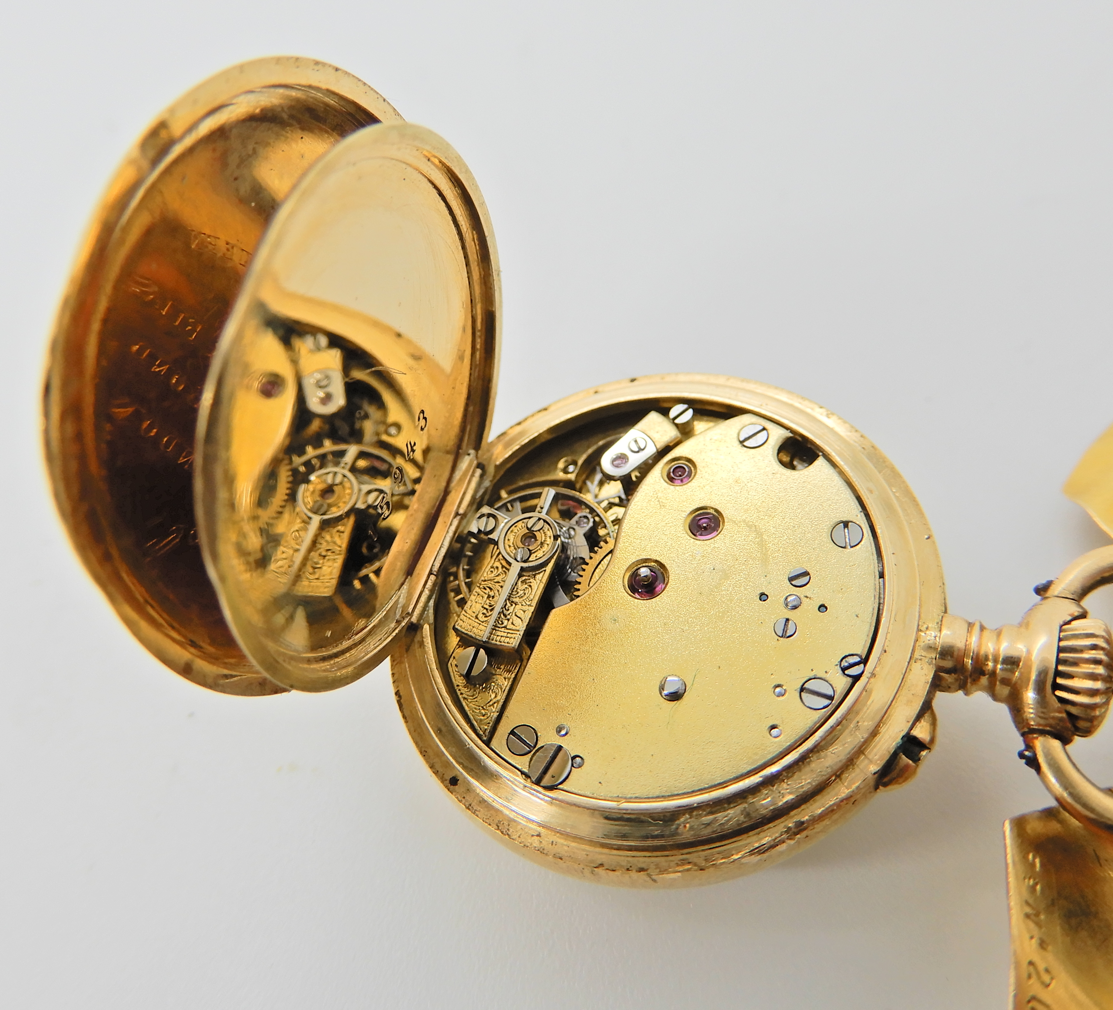 A gold plated Le Roy & Fils fob watch with an 18ct bow fob brooch, diameter of the pendant watch - Image 6 of 6