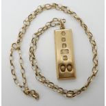 A 9ct gold ingot pendant and belcher chain length 62cm, weight 36.5gms Condition Report: Available